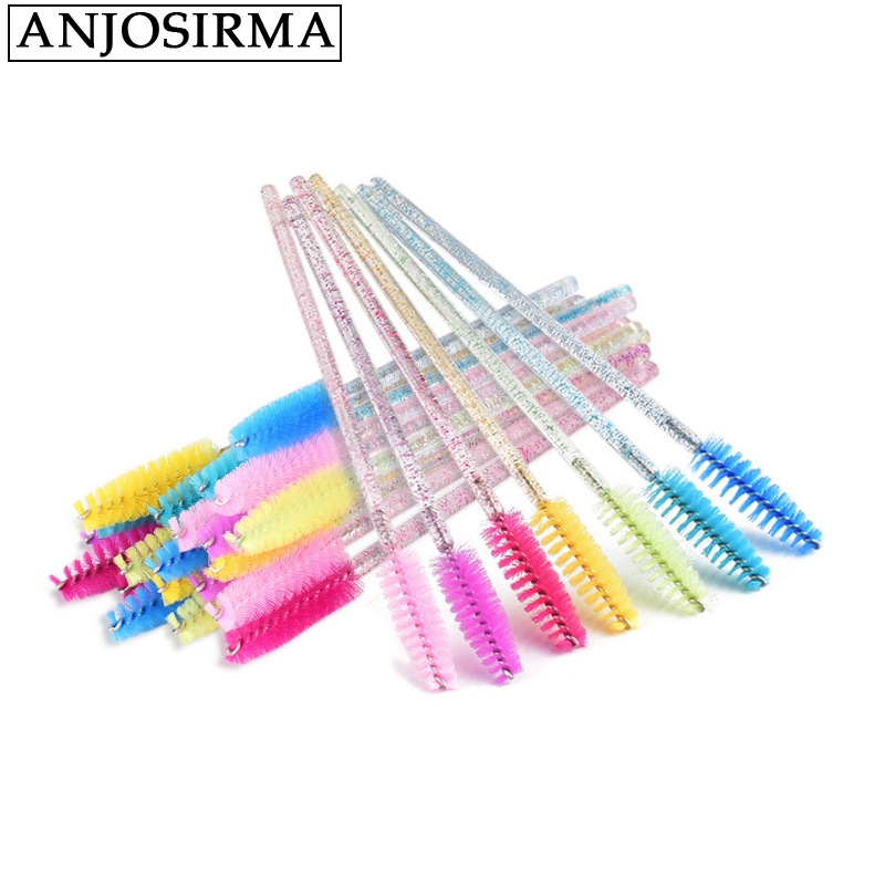 Anjosirma 50 ชิ้นสีสุ่มแปรงมาสคาร่าแบบใช้แล้วทิ้งเครื่องมือต่อขนตา, แปรงคิ้ว, eye black stick applicator, eye เครื่องสําอางสีดํา