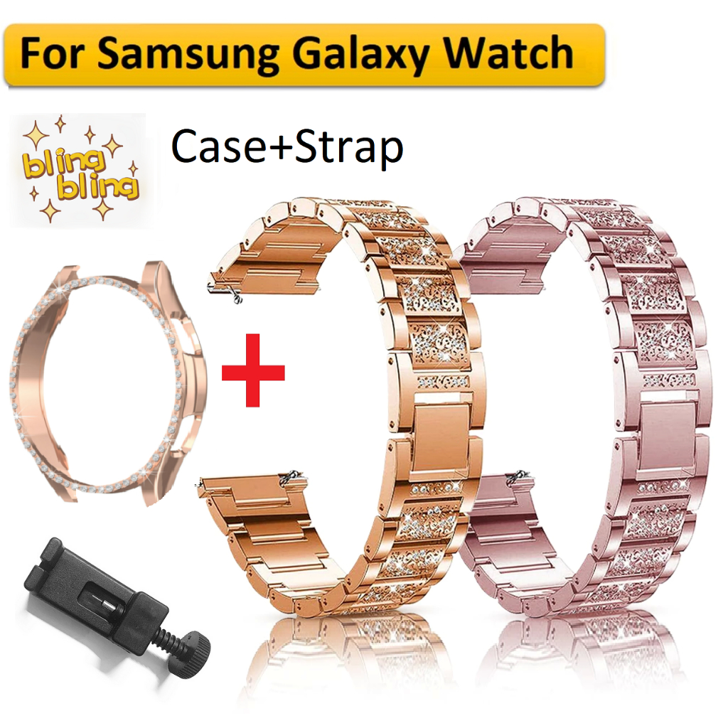 Bling Diamond สาย + เคส Samsung Galaxy Watch 7 Strap PC Frame Samsung Galaxy Watch FE สาย Galaxy Watch FE Case and Galaxy Watch 6 Case Metal Diamond เคส Galaxy Watch 7 Case Bling Galaxy Watch 7 สาย