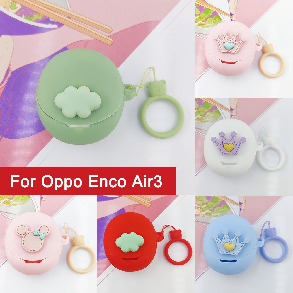 สําหรับ OPPO Enco Air 3 กรณีที่มีสีสันหูฟังไร้สายหูฟังหูฟังซิลิโคนอ่อนนุ่มสําหรับ OPPO Enco Air 3 ฟรีแหวนการ์ตูนปลอก