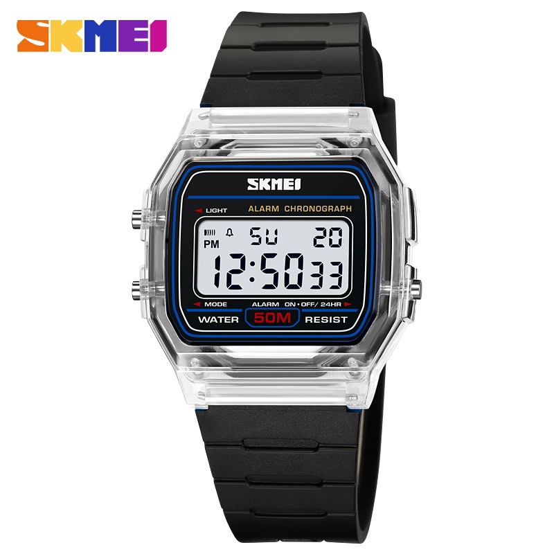 SKMEI 2056 นาฬิกาสปอร์ตกันน้ําสําหรับผู้ชายผู้หญิงอิเล็กทรอนิกส์นับถอยหลังเด็กสาวนาฬิกาข้อมือดิจิตอล