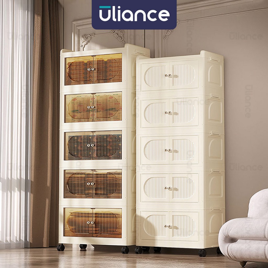 Uliance 55-60 ซม 2/3/4/5 ชั้น ตู้เก็บของพลาสติกมัลติฟังก์ชั่นตู้เก็บของตู้เสื้อผ้าที่มีล้อสามารถพับเก็บได้ กล่องเก็บของ สำหรับของเล่นเสื้อผ้า