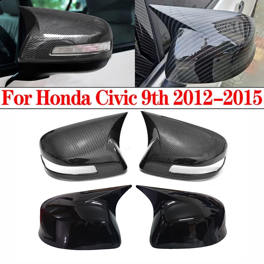 สําหรับ ฮอนด้าซีวิค Honda CIVIC FB รุ่น9 2012 2013 2014 2015 ฝาครอบกระจกมองข้าง ครอบ กระจกมองข้าง ดำมันวาว/การปรากฏ คาร์บอนไฟเบอร์ M สไตล ฮอร์น รถอุปกรณ์เสริม