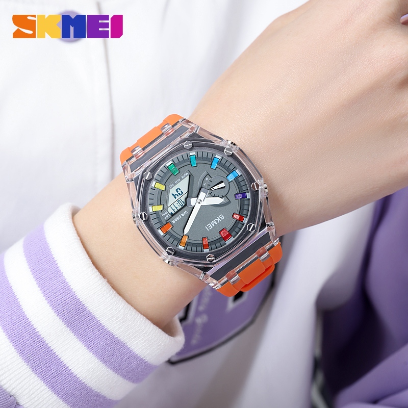 SKMEI สมี 2100 หรูหรากันน้ําดิจิตอลควอตซ์ผู้หญิงนาฬิกาผู้ชายกีฬาช็อกจอแสดงผลคู่