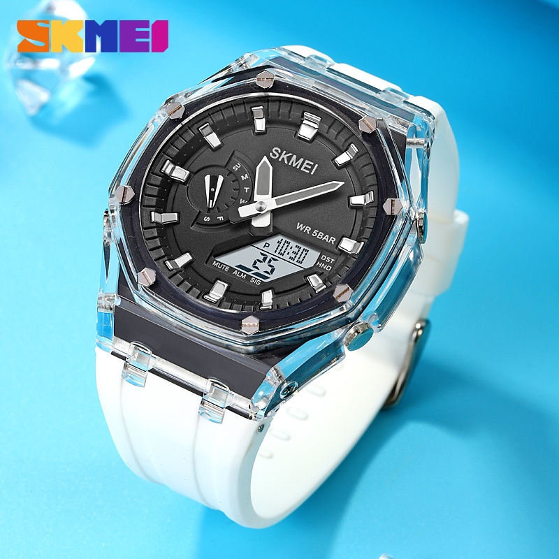 SKMEI สมี 2100 หรูหรากันน้ําดิจิตอลควอตซ์ผู้หญิงนาฬิกาผู้ชายกีฬาช็อกจอแสดงผลคู่
