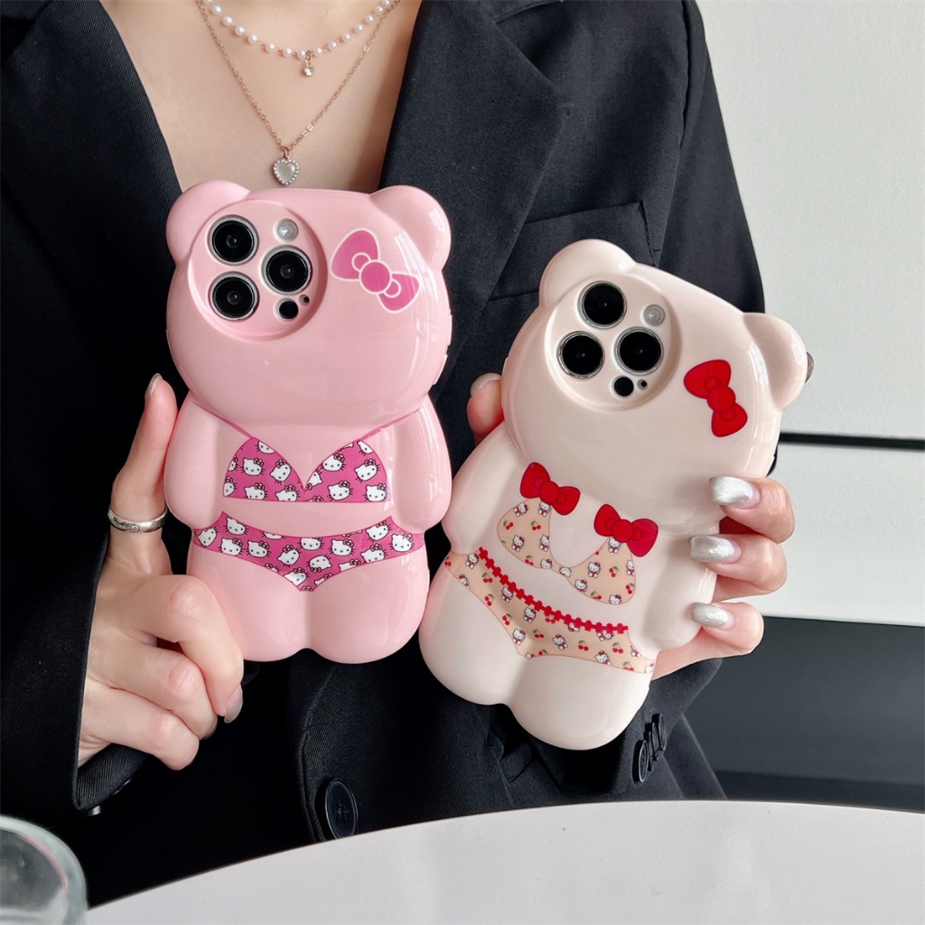 เคส iphone สําหรับ 15ProMax 13 12 11 14ProMax 15Plus XR XS Max TPU สามมิติบิกินี่หมี