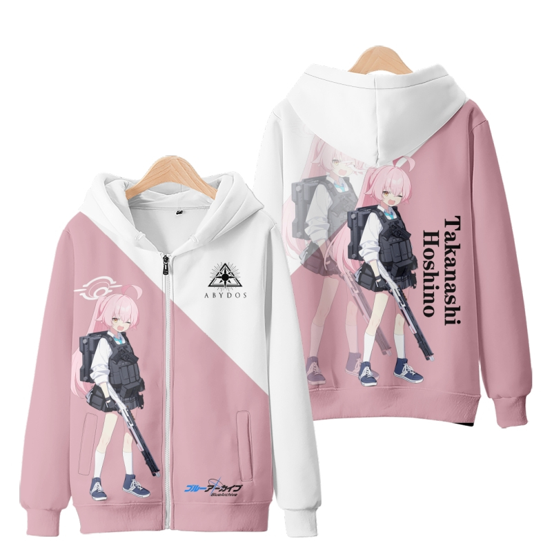 อะนิเมะใหม่ Blue Archive Takanashi Hoshino ซิป Hoodie ผู้ชายญี่ปุ่นแฟชั่นผู้หญิงหลวม 3D พิมพ์เสื้อกั