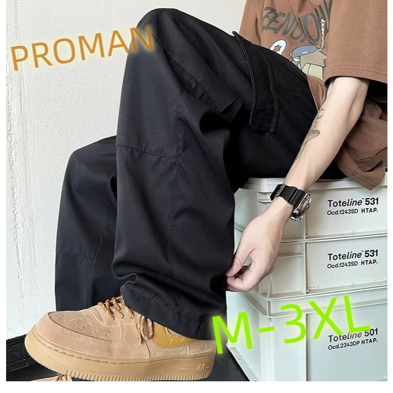 Proman-【M-3XL】 แนววินเทจ แนววินเทจ ลำลอง ทรงตรง กางเกงทำงาน ชาย ฮิปฮอป ถนนสูง สไตล์อเมริกัน ยอดนิยม แฟชั่น