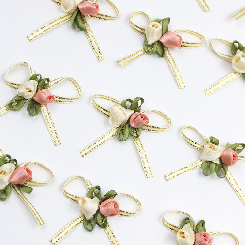 45 มม.ริบบิ้นขนาดเล็กสด Rose Bud ริบบิ้น Bowknot วันหยุดฉลองของขวัญกล่องตกแต่งดอกไม้การจับคู่ DIY