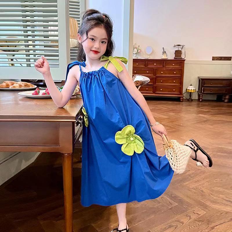 Lemon-tree 3-15Y ชุดเด็กผู้หญิงฤดูร้อน Klein สีฟ้าเด็กชายหาดวันหยุดริมทะเลชุด gaun budak perempuan