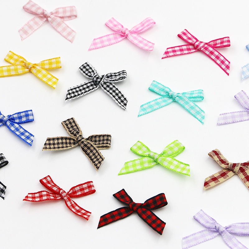 ((100ชิ้น/แพ็ค) 3.5เซนติเมตรลายสก๊อตลายโบว์ที่มีสีสันมินิริบบิ้นโบว์กล่องของขวัญกล่องขนมแต่งงานบรรจุภัณฑ์ตกแต่งอุปกรณ์ผมที่ทําด้วยมือบ้านย้อนยุ