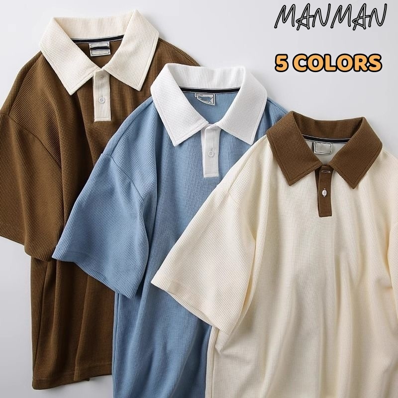 MANMAN เสื้อโปโลผู้ชาย คอปกแขนสั้นสีผสม 5สีเลือกได้ แฟชั่นแมทช์ง่าย