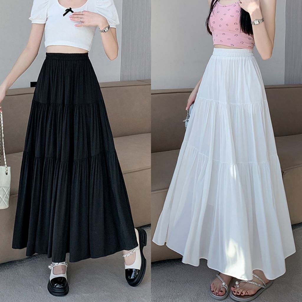 Betty house พร้อมส่ง กระโปรงผู้หญิง ผ้ายืดรูปทรงสวย กระโปรงขาวขาว ทรงเอแฟชั่น เอวสูงดีไซน์จีบหวานอ่อนโยน สไตล์เกาหลี