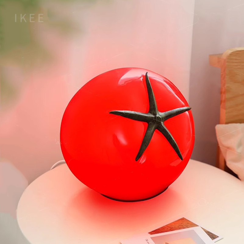 มะเขือเทศกระจกไฟกลางคืน โคมไฟมะเขือเทศ สีแดง led โคมไฟตั้งโต๊ะ ของแต่งห้อง โคมไฟหัวเตียง