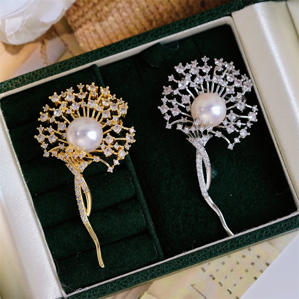 Diy Pearl อุปกรณ์เสริม Dandelion เข็มกลัด Zircon Gold Silver