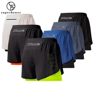SUPERFLOWER Men's and Women's Quick Dry Sports Shorts with Pockets Breathable 2 layers 2 in 1 Training Cycling Shorts