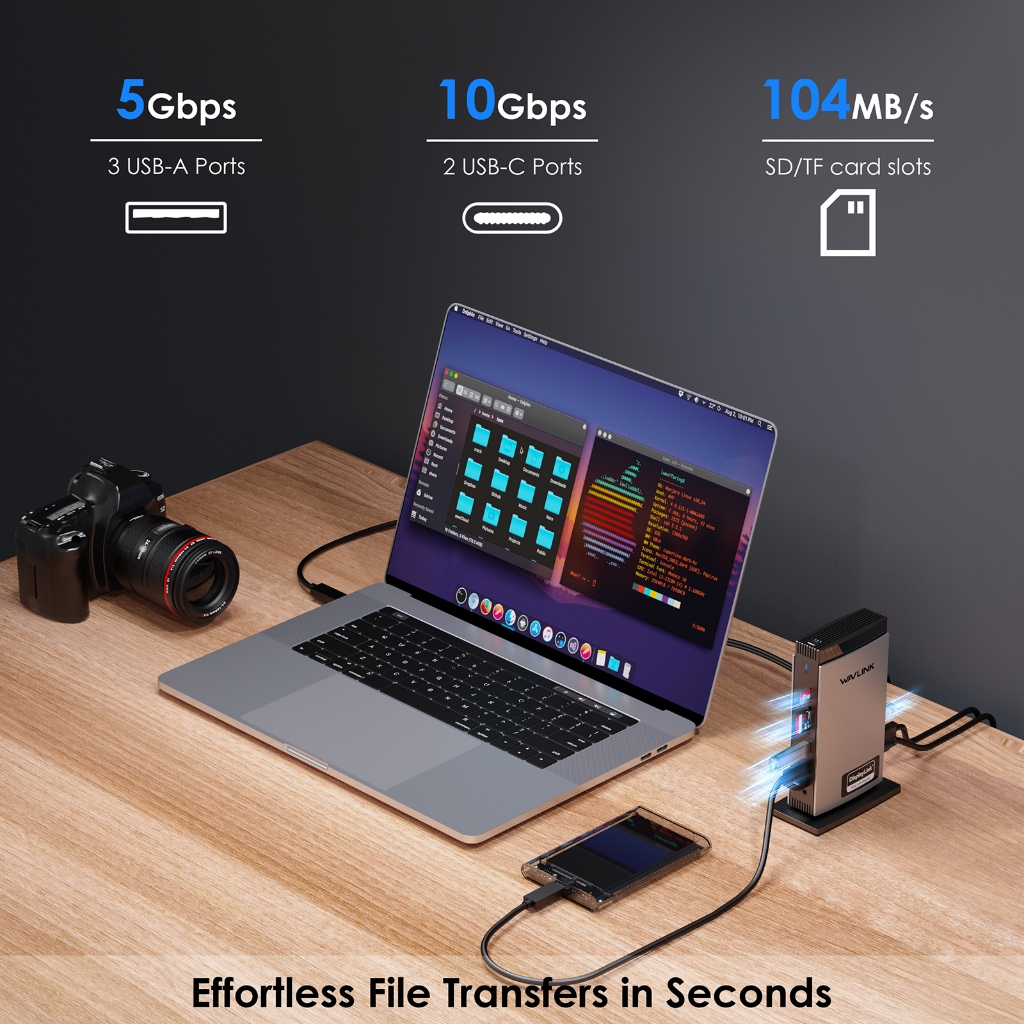 Wavlink Universal DisplayLink Docking Station Triple 4K USB C USB 3.0 แล็ปท็อป Dock สําหรับ M1 M2 M3 Mac และ Windows - รูปที่ 3