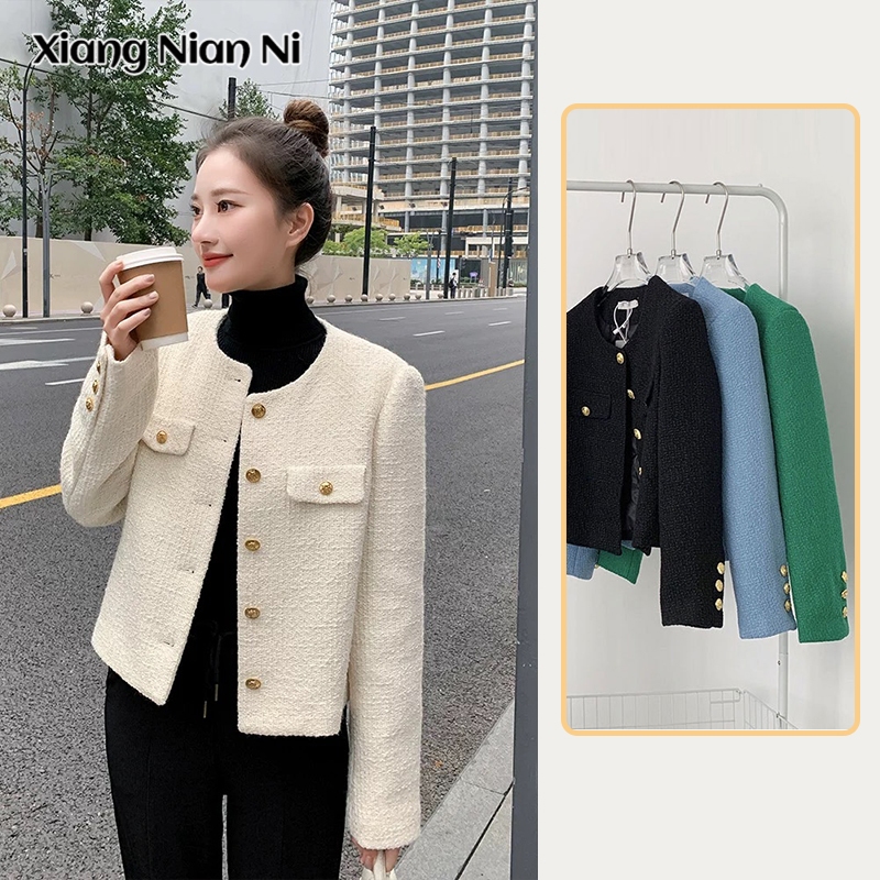 Xiang Nian Ni เสื้อแจ็คเก็ตสไตล์ Xiaoxiang สําหรับผู้หญิงสไตล์ระดับไฮเอนด์ใหม่ถนนระเบิดหลวมและอเนกประสงค์เสื้อแขนยาวสั้น
