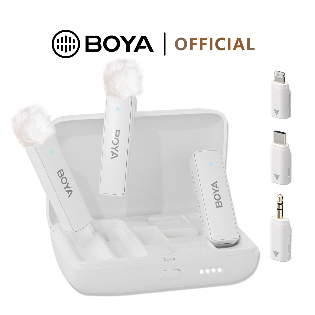 BOYALINk White Wireless Microphone ไมค์ลอยไร้สาย มืออาชีพ ไมค์อัดเสียง สำหรับ Vlog Live กล้อง Youtube สตรีมมิ่งบันทึกสัมภาษณ์