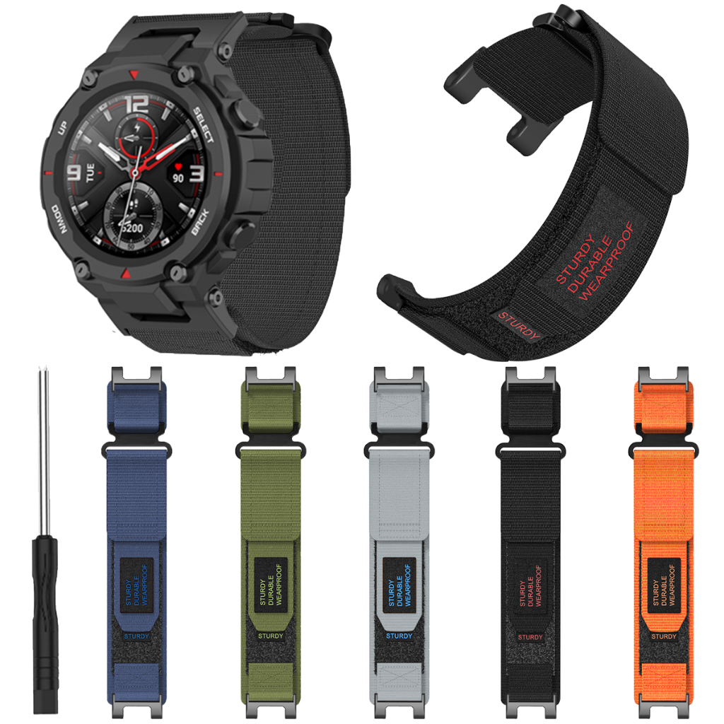 สายรัดกีฬาทอไนลอนสําหรับ Amazfit T-Rex/T-Rex Pro สายรัดข้อมือ Velcro กลางแจ้ง 2 ส่วนพร้อมไขควง