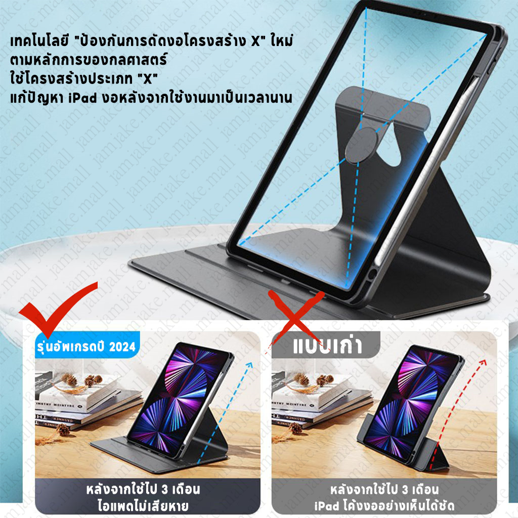 เคส ipad ด้านหลังโปร่งใสปรับได้ 360 องศา พร้อมช่องเสียบปากกา ชาร์จแม่เหล็กได้ ipad Gen7/8/9/10,Air4/5,pro11/2.9/13 2024 - รูปที่ 4