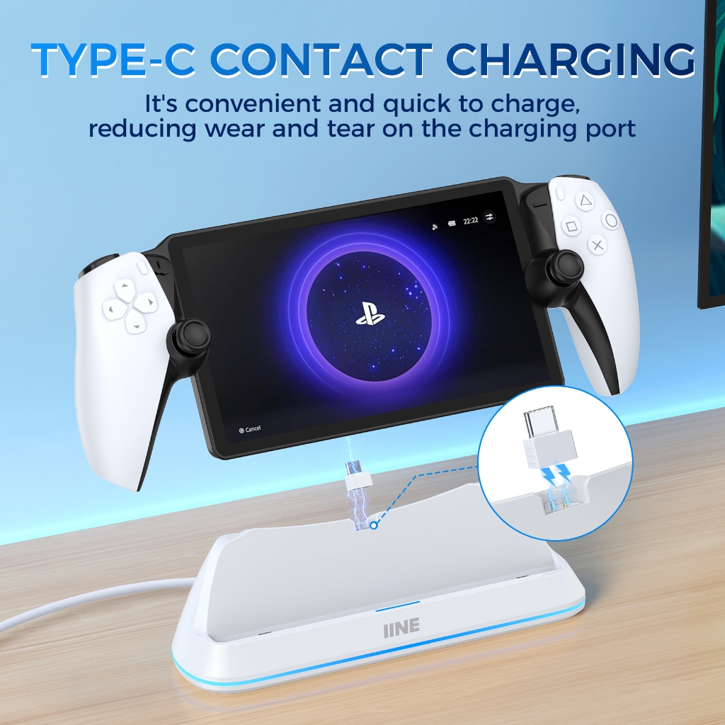 สถานีชาร์จ IINE สําหรับการชาร์จแบบสัมผัส Playstation Portal / Type-C และการป้องกัน Triple สําหรับการชาร์จเพื่อความปลอดภัย