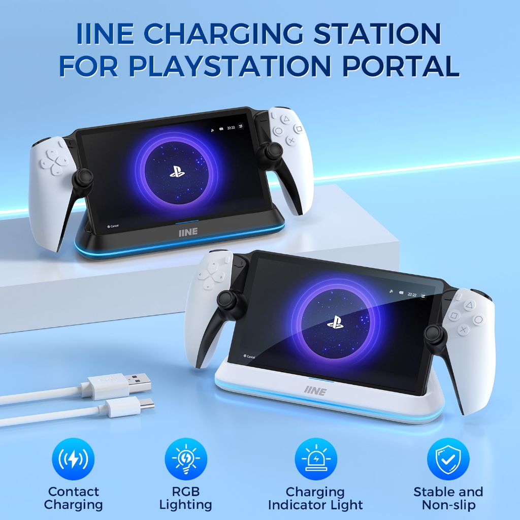 สถานีชาร์จ IINE สําหรับการชาร์จแบบสัมผัส Playstation Portal / Type-C และการป้องกัน Triple สําหรับการชาร์จเพื่อความปลอดภัย