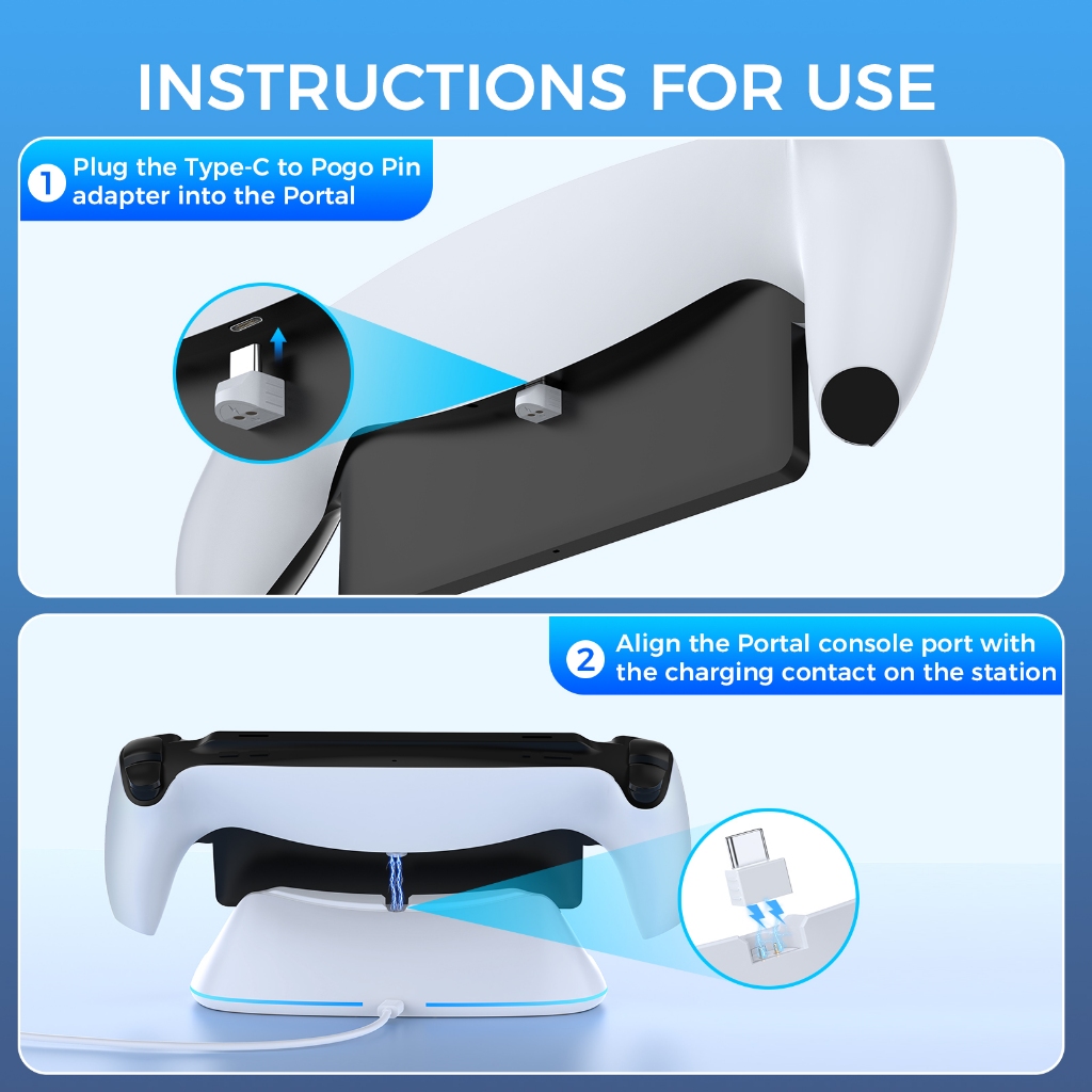 สถานีชาร์จ IINE สําหรับการชาร์จแบบสัมผัส Playstation Portal / Type-C และการป้องกัน Triple สําหรับการชาร์จเพื่อความปลอดภัย