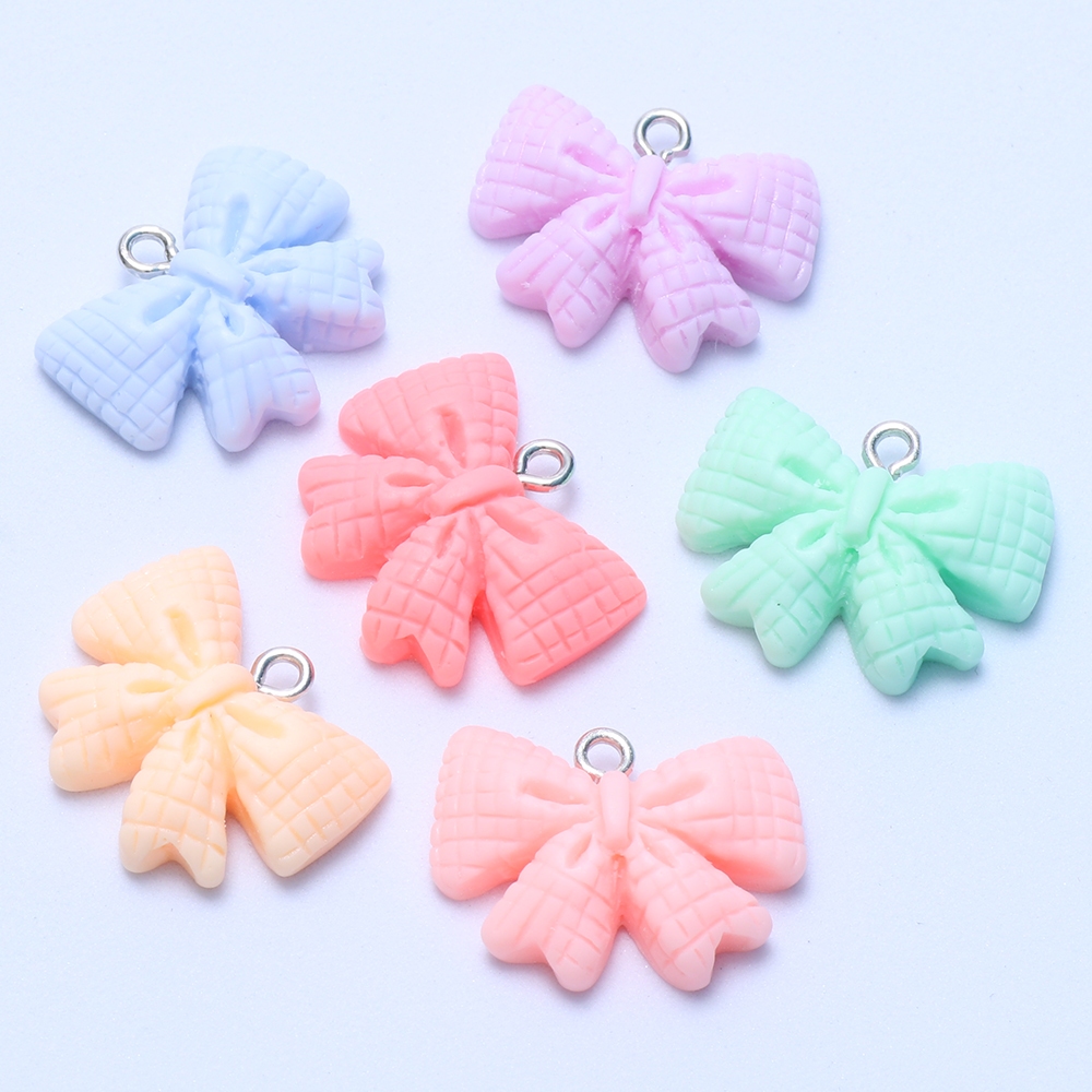 10pcs ใหม่ Kawaii Macaron Candy สีจี้เรซิ่น Bow Charm DIY สร้อยคอสร้อยข้อมือต่างหูพวงกุญแจอุปกรณ์เสริม
