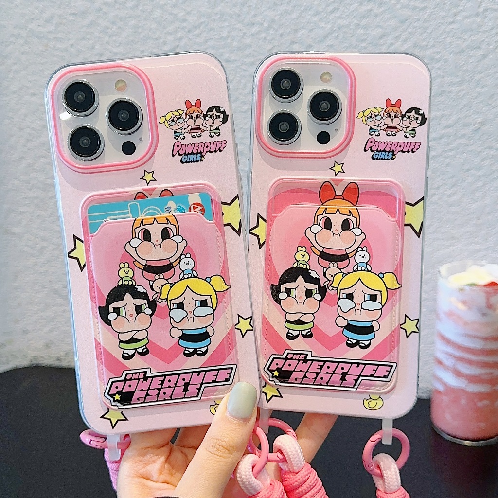 ขายร้อน,crybaby Powerpuff Girls Card Holder Phone Cover Strap,For iPhone 16Promax 16Pro 16 15 14 13Promax 13Pro 13 12Promax 12Pro 12 11
