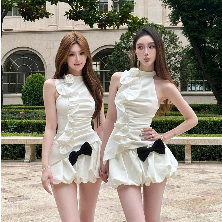 Pure Desire สไตล์อารมณ์ Ruffled Design ฤดูร้อนชุดสาวร้อนหวาน Slim-fit Slimmer ดูดอกไม้ Bud Culottes 