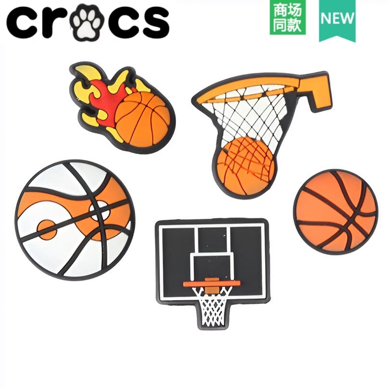 Crocs Carlochi รองเท้าอุปกรณ์เสริมหัวเข็มขัดตกแต่งการ์ตูน DIY ที่ถอดออกได้ Zhibixing บาสเกตบอลห้าชิ้นรองเท้าดอกไม้