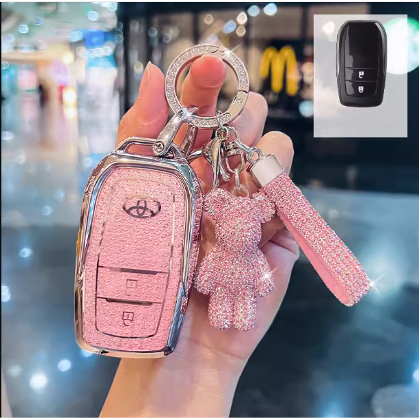 สําหรับ Toyota Hilux Rogue & Revo/Innova/Fortuner/ RAV4/Crown/Land Cruiser/Prado Remote Key ชุบ Bling TPU ฝาครอบปลอกขอบเงิน