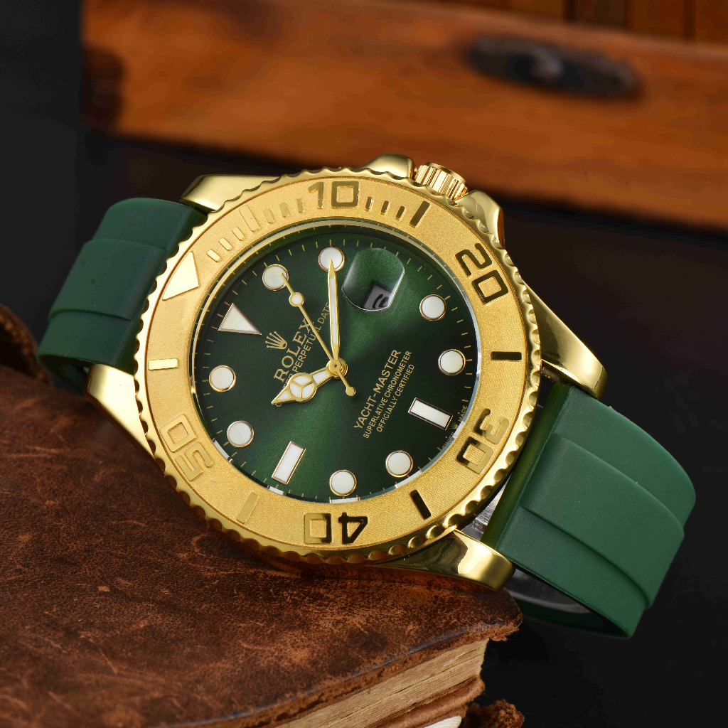 R ROLEX ROLEX Yacht ชุดที่มีชื่อเสียง Life การออกแบบกันน้ําสีใหม่ผู้ชายผู้หญิงสไตล์เดียวกันนาฬิกาสวิสสายยาง