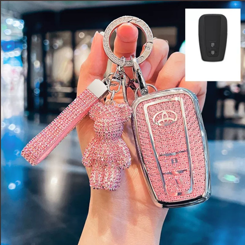 สําหรับ Toyota Corolla Altis Corolla Cross Camry CHR RAV 4 Keyless Remote Key ชุบ Bling TPU ป้องกันปลอกขอบเงิน