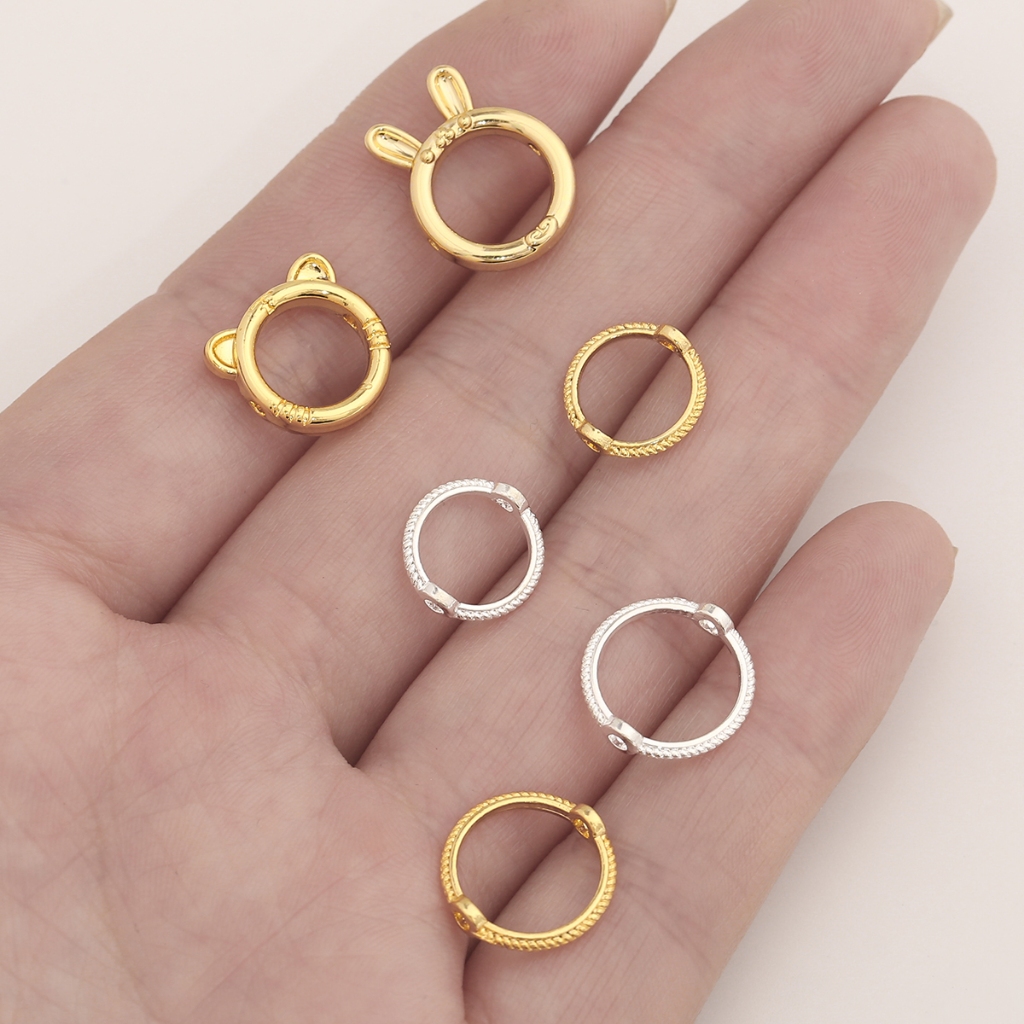 Double Hole แหวนลูกปัดกระต่าย/Little Tiger สี Retention 18K Gold-Clad/Electroplating หนาเงิน diy แหวนลูกปัด 2 ชิ้น/แพ็ค