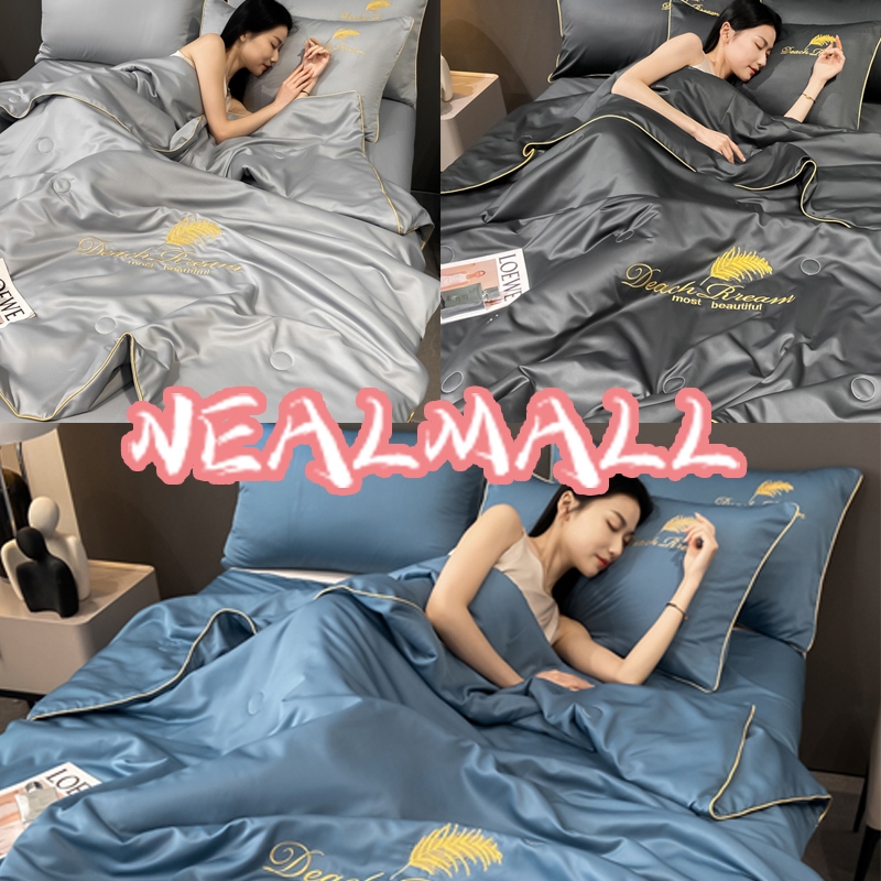 NEALMALL ชุดผ้าปูที่นอน เบาและระบายอากาศได้ 3.5ฟุต 5 ฟุต 6 ฟุต ร้อนผ้าซาตินพรีเมียม นุ่มลื่น นอนสบาย