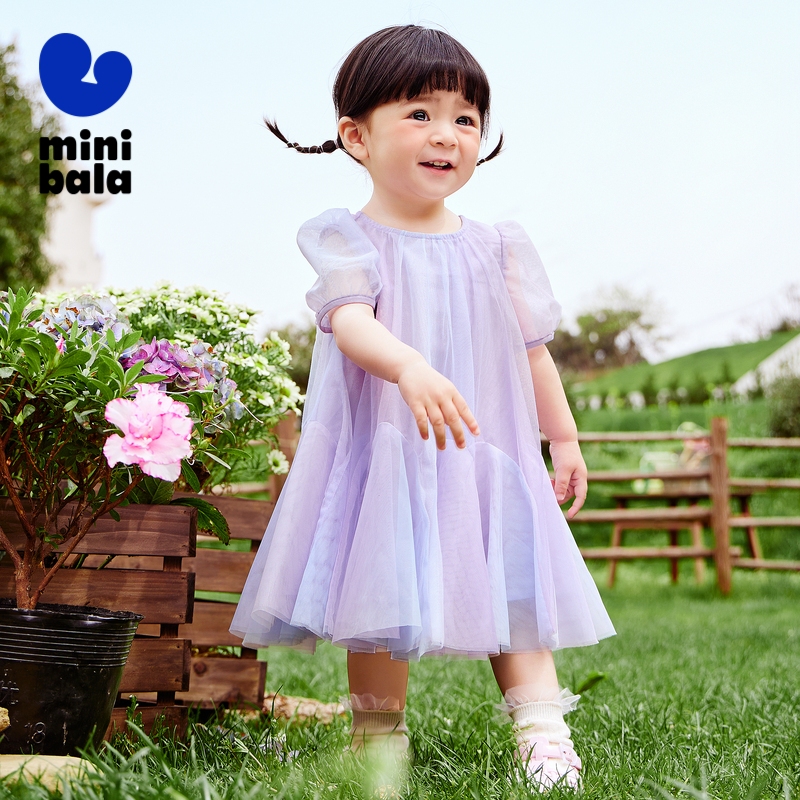Mini Bala ชุดเดรสเด็กผู้หญิง Baby Sweet Mesh Foam Sleeve Dress