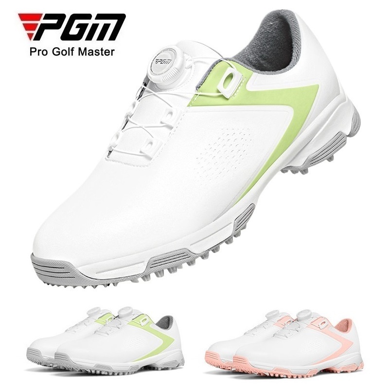 Pgm golf women รองเท้าผ้าใบกันลื่นลูกบิดเชือกผูกรองเท้ารองเท้าเดินป่ากันน้ําพร้อมการออกแบบพื้นรองเท้