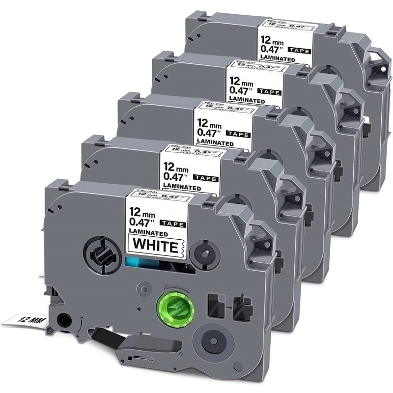 5 Pack Label Maker เทป tze231 12 มม.* 8 M เคลือบสีดําสีขาว tze231 tze231 TZ231 เทปเปลี่ยนสําหรับ Bro