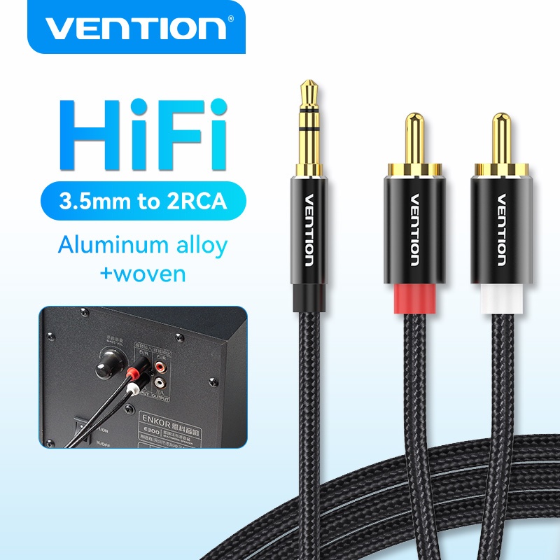 Vention สายสัญญาณเสียง 3.5 มม. ชายถึง 2RCA Male Aluminium Alloy