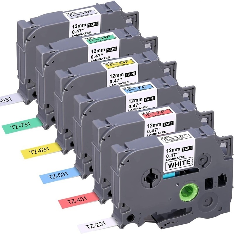 6 แพ็ค 12 มม.* 8 M มาตรฐานลามิเนตฉลากเทปสําหรับ Brother P touch TZe231 TZe431 TZe531 TZe631 TZe931 ส