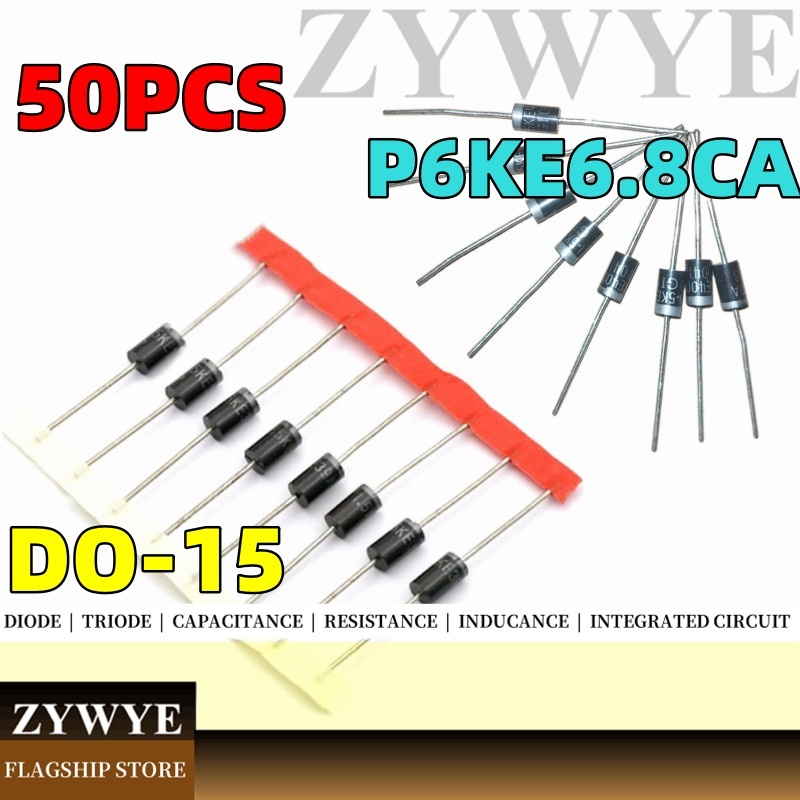 50 ชิ้น P6KE6.8 CA หลอดไดโอดสองทาง TVS ไดโอด Suppression ทันที แบบอินไลน์ DO-15