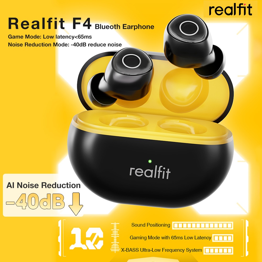 หูฟังบลูทูธลดเสียงรบกวนด้วย AI Realfit F4 พร้อมไมโครโฟน ควบคุมผ่านแอป ปรับแต่ง EQ กันน้ํา ความหน่วงต
