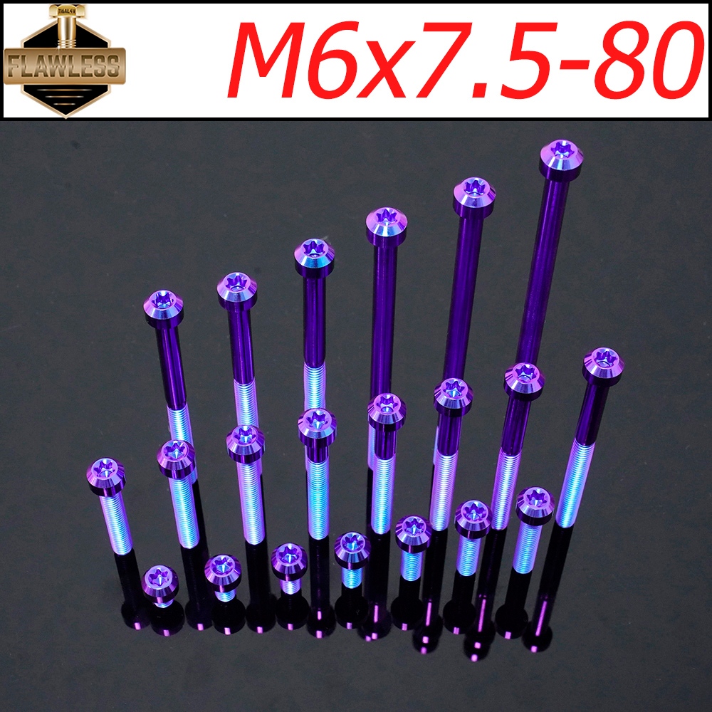 FLAWLESSTI M6×10-80 น๊อตไททาเนียม เกรด5 น็อตแคร้งเครื่อง น็อตแคร้งเครื่อง Honda Forza 350 Wave 125i/R/S PCX 160 Yamaha Xmax 300 Kawasaki KR150 Victor 150 Serpico 150