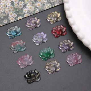 [21x16 มม.] 5 ชิ้น Double Hole Lotus ลูกปัดแก้ว Lotus จี้โปร่งใสสีสัน Lotus DIY เครื่องประดับทําด้วยมือ