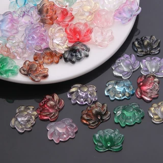 [21x16 มม.] 5 ชิ้น Double Hole Lotus ลูกปัดแก้ว Lotus จี้โปร่งใสสีสัน Lotus DIY เครื่องประดับทําด้วยมือ