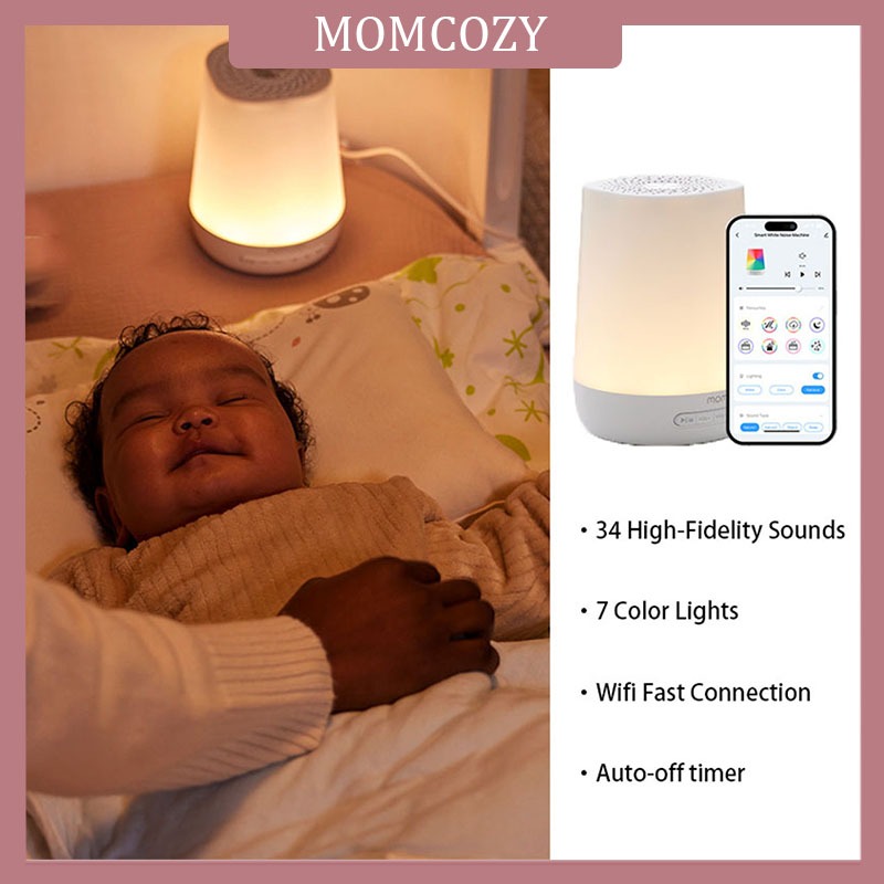 มอมโคซี่ เสียงสีขาวเครื่องสําหรับทารกนอนกับไฟกลางคืนเด็กวัยหัดเดินเทรนเนอร์การนอนหลับที่มี34เสียงผ่อนคลาย แอป รีโมทคอนโทรลบริการการนอนหลับส่วนบุ