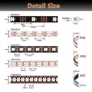 Ws2812b SMD 5050 RGBIC ไฟ LED Strip 144Led/m พิกเซลแอดเดรสสมาร์ทเทปแสง IP30/IP65/IP67 DC5V