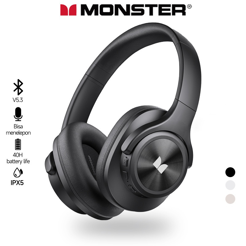 Monster MISSION 200 หูฟังเกมมิ่งแท้ 100%, หูฟังบลูทู ธ พร้อมไมโครโฟนเสียงสเตอริโอ HD EQ Noise Reduct