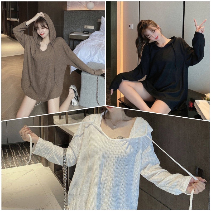 Gjcute เสื้อฮู้ดไหมถักแขนยาว โอเวอร์ไซส์ผู้หญิง แฟชั่น เสื้อแขนยาวมีฮู้ด กันหนาว oversize